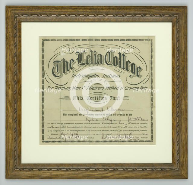 Diploma from The Lelia College, 1916. Creator: Unknown.
