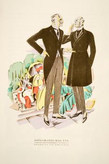Diplomatischer Tee, suits by Fasskessel U. Muntmann, from Styl, pub. 1922 (pochoir Print)