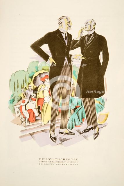 Diplomatischer Tee, suits by Fasskessel U. Muntmann,  from Styl, pub. 1922 (pochoir Print)