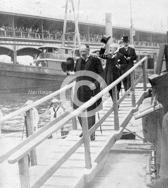 Diplomats arrive for the Treaty of Portsmouth, New York Yacht Club, 1905. Artist: Unknown