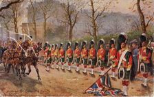 Dipping the Colours to Royalty, the Gordon Highlanders lining Constitution Hill, 1932. Creator: Harry Payne