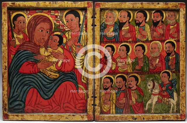 Diptych with Mary and Her Son Flanked by Archangels, Apostles and a Saint, late 15th century. Creator: Unknown.
