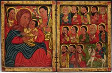 Diptych with Mary and Her Son Flanked by Archangels, Apostles and a Saint, late 15th century. Creator: Unknown