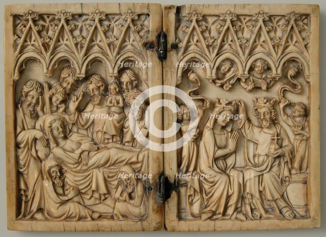 Diptych with Dormition and Coronation of the Virgin, French or South Netherlandish, 14th century. Creator: Unknown.