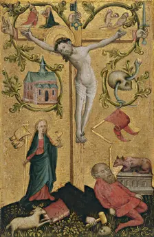 Diptych with symbols of the Virgin and Redeeming Christ: Christ with the Cross as Redemptor..., 1410 Creator: Anon