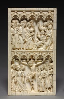 Diptych with Scenes from the Life of Christ (left wing: Raising of Lazarus and Crucifixion), c. 1350 Creator: Unknown