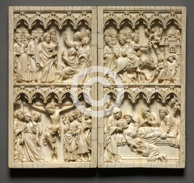 Diptych with Scenes from the Life of Christ (left wing: Raising of Lazarus and Crucifixion)…, c. 135 Creator: Unknown.