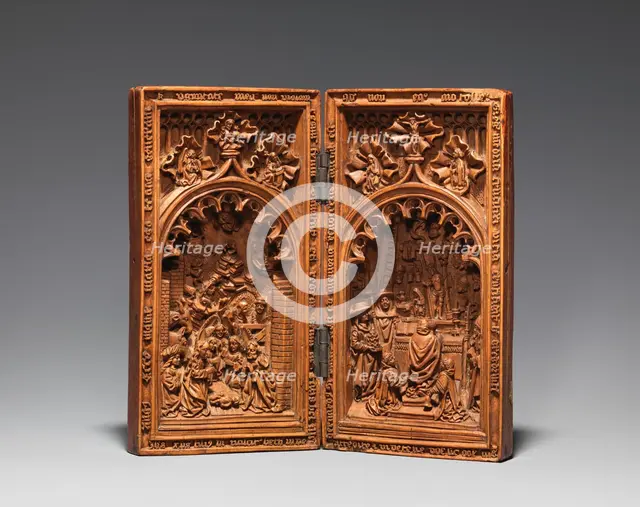 Diptych with the Nativity and the Mass of Saint Gregory, early 16th century. Creator: Unknown.