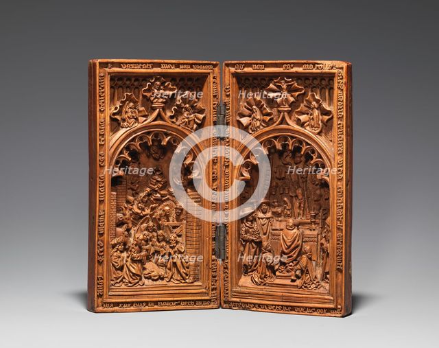 Diptych with the Nativity and the Mass of Saint Gregory, early 16th century. Creator: Unknown.