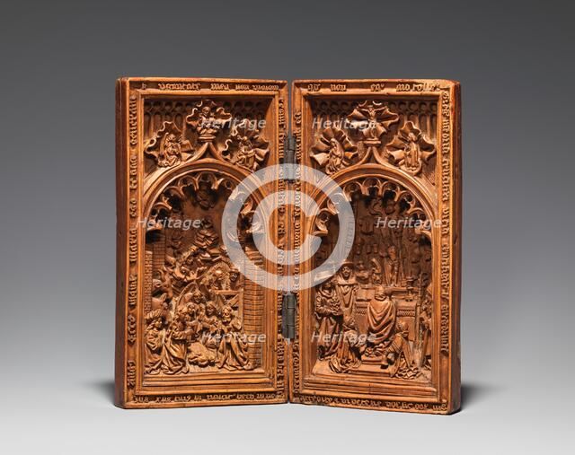 Diptych with the Nativity and the Mass of Saint Gregory, early 16th century. Creator: Unknown.