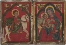 Diptych Icon with Saint George, and Mary and the Infant Christ, early 15th century. Creator: Unknown