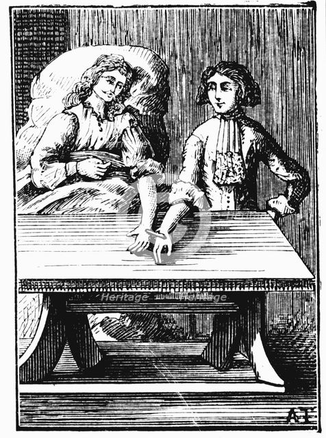 Direct person-to-person blood transfusion performed at the wrist, 1679. Artist: Unknown