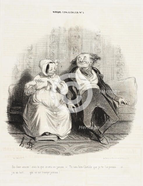 Dis donc amour! Crois-tu que ce sera un garçon?, 1839. Creator: Honore Daumier.