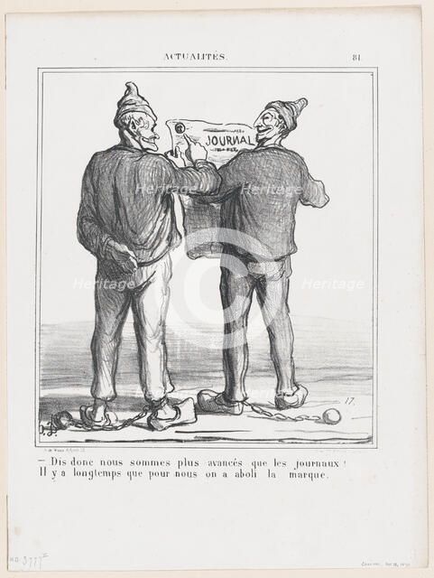 Dis donc, nous sommes plus avancés que les journaux!, 1870.  Creator: Honore Daumier.
