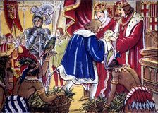 Discovery of America, Christopher Columbus in Barcelona is received by the Catholic Monarchs on A…