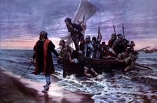Discovery of America, landing by Christopher Columbus in the first territory discovered.