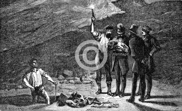 Discovery of iguanodon fossils, Bernissart, Belgium, 1878 (c1880). Creator: Unknown.
