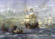 Discovery of the Magellan Strait, engraved in the Spanish and American Illustration