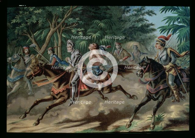 Discovery and conquest of America, capture by the Spanish people of the Caribbean chief Caonabo a…