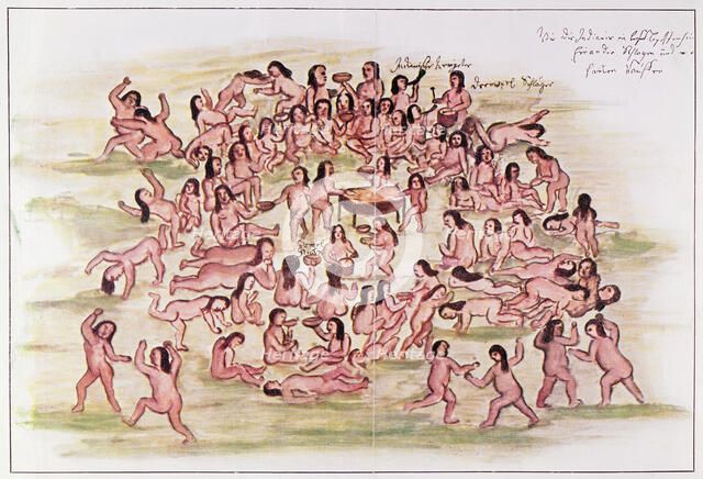 Discovery and Conquest of America, the effects of alcohol on the Indians, drawing from the book '…