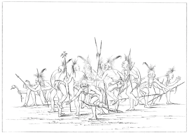 Discovery dance, Sac and Fox, Rock Island, Upper Mississippi, 1841.Artist: Myers and Co