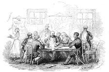 Discussing the War, in a Coffee-House, at Copenhagen - sketched by E.T. Dolby, 1854. Creator: W Thomas