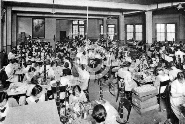 Disabled girls working at the 'Watercress and Flower Girls' Christian Mission', London, 1926-1927. Artist: Unknown