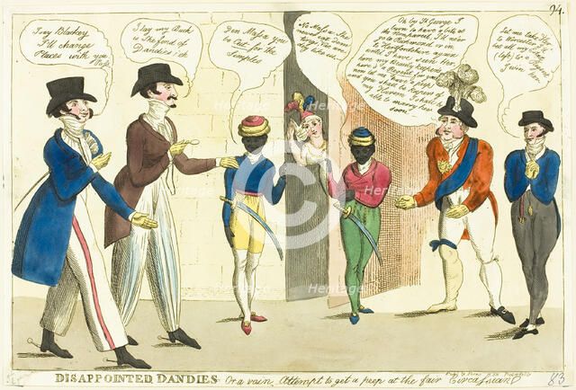Disappointed Dandies - Or a vain Attempt to get a peep at the fair Circassian, published 1819. Creator: Unknown.