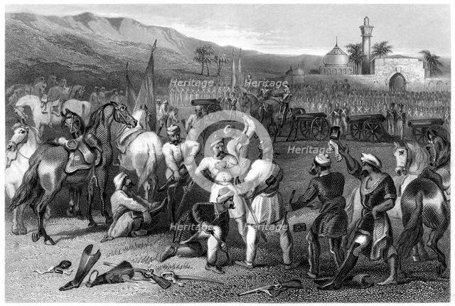 'Disarming the 11th Irregular Cavalry at Berhampore', 1857, (c1860). Artist: Unknown