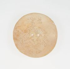 Disc from an Earflare Inscied with a Figure in Contoured Pose, A.D. 1200/1500. Creator: Unknown