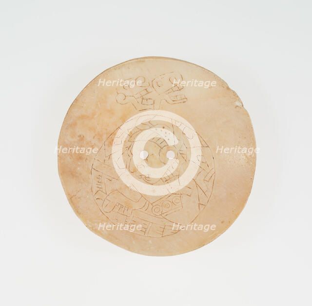 Disc from an Earflare Inscied with a Figure in Contoured Pose, A.D. 1200/1500. Creator: Unknown.