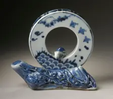 Disc-Shaped Okimono, or Desk Screen, with Rat, Fuji, Plovers, Waves, and Plum Design, 19th century. Creator: Unknown