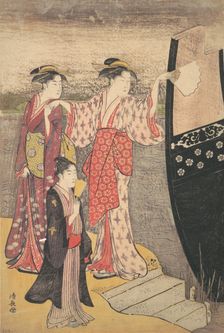 Disembarking from a Pleasure Boat on the Sumida River. Creator: Torii Kiyonaga