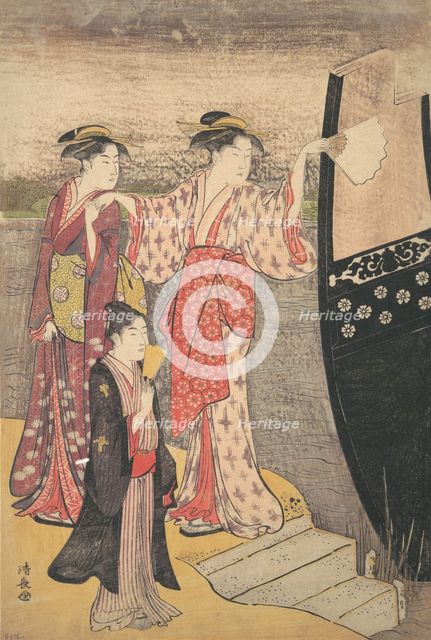 Disembarking from a Pleasure Boat on the Sumida River. Creator: Torii Kiyonaga.