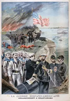 Disembarking troops at Guantanamo, Cuba, 1898. Creator: F Meaulle