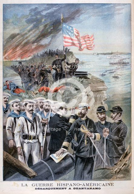 Disembarking troops at Guantanamo, Cuba, 1898.  Creator: F Meaulle.