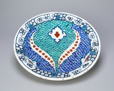 Dish (Tabaq) with Scale Pattern and Serrated Leaves, Ottoman dynasty (1299-1923), late 16th century. Creator: Unknown