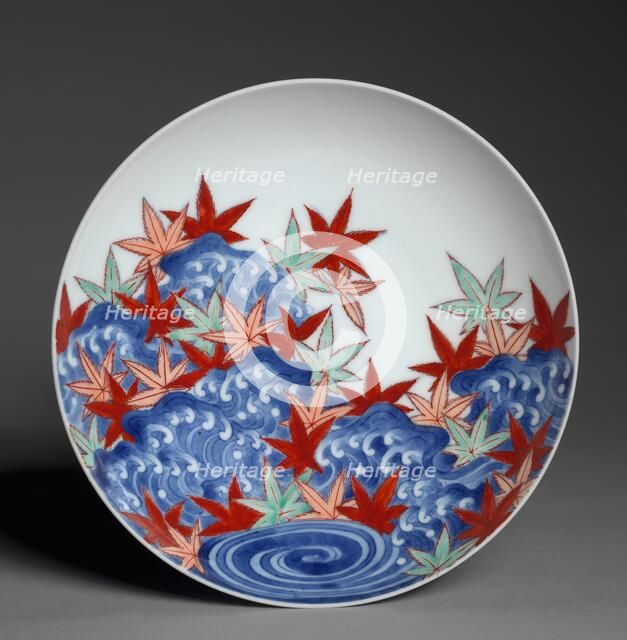 Dish with Maple Leaves in Waves, c. 1688-1716. Creator: Unknown.