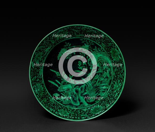 Dish with Narcissus and Rocks (interior); Floral Scrolls (exterior), 1736-1795. Creator: Unknown.