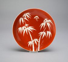 Dish with Bamboos and Bat, Qing dynasty (1644-1911), Daoquang period (1821-1850). Creator: Unknown