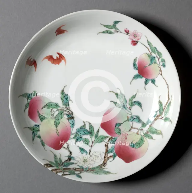 Dish with Bats and Peaches, 1723-35. Creator: Unknown.