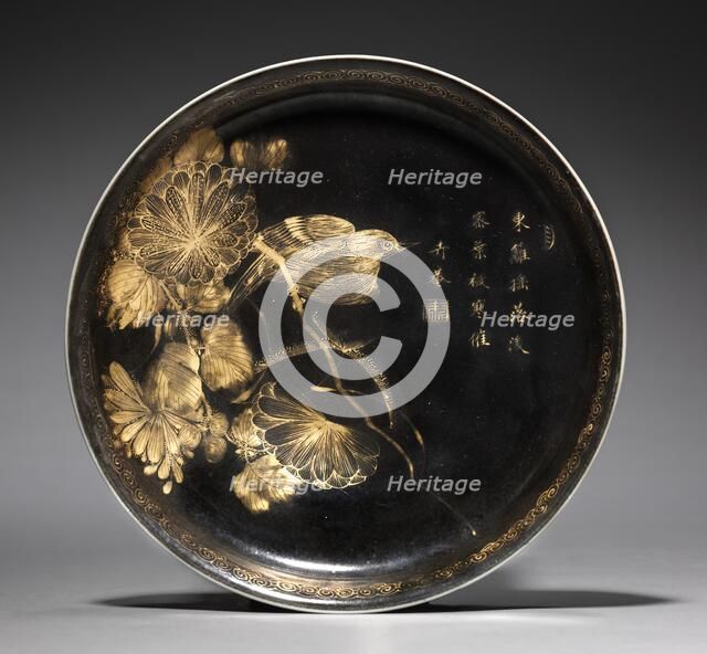 Dish with Bird on Chrysanthemum Spray, 1661-1722. Creator: Unknown.