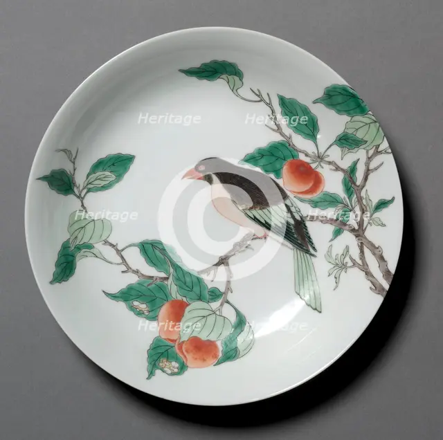 Dish with Bird on Peach Branch, 1662-1722. Creator: Unknown.