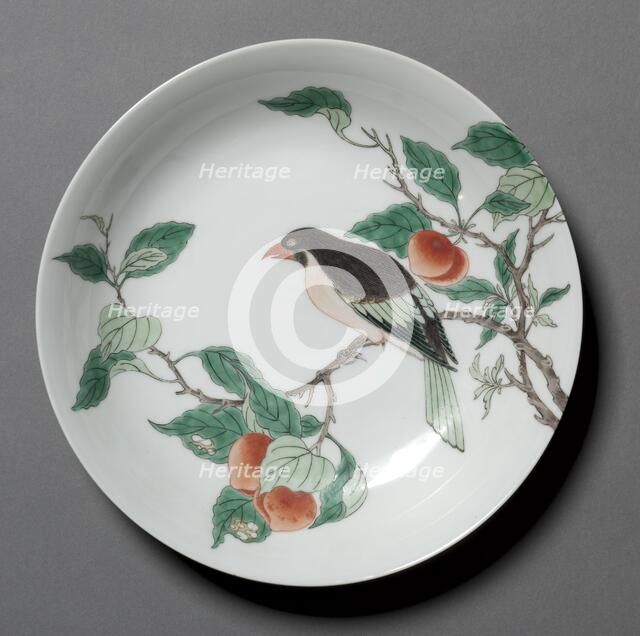 Dish with Bird on Peach Branch, 1662-1722. Creator: Unknown.