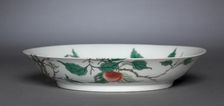 Dish with Bird on Peach Branch, 1662-1722. Creator: Unknown
