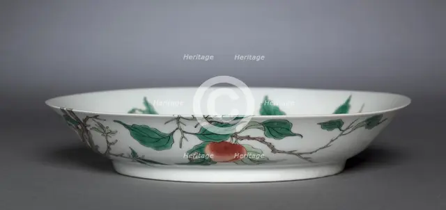 Dish with Bird on Peach Branch, 1662-1722. Creator: Unknown.