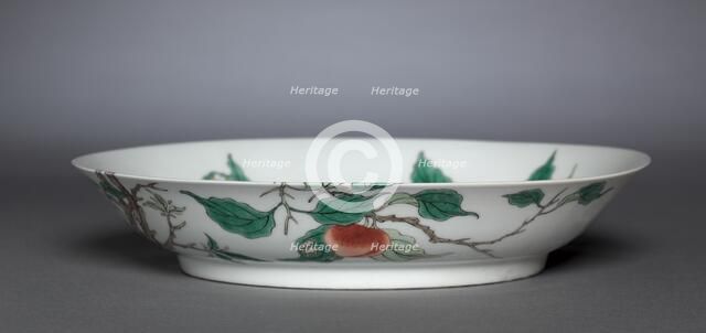 Dish with Bird on Peach Branch, 1662-1722. Creator: Unknown.