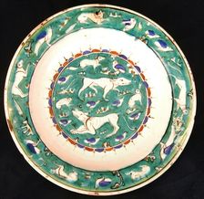 Dish with Bird, Rabbit and Quadruped Design, Turkey, last quarter 16th century. Creator: Unknown