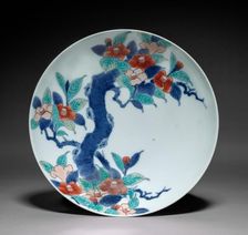 Dish with Branch of Camellia, c. 1688-1716. Creator: Unknown