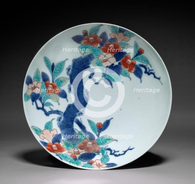 Dish with Branch of Camellia, c. 1688-1716. Creator: Unknown.